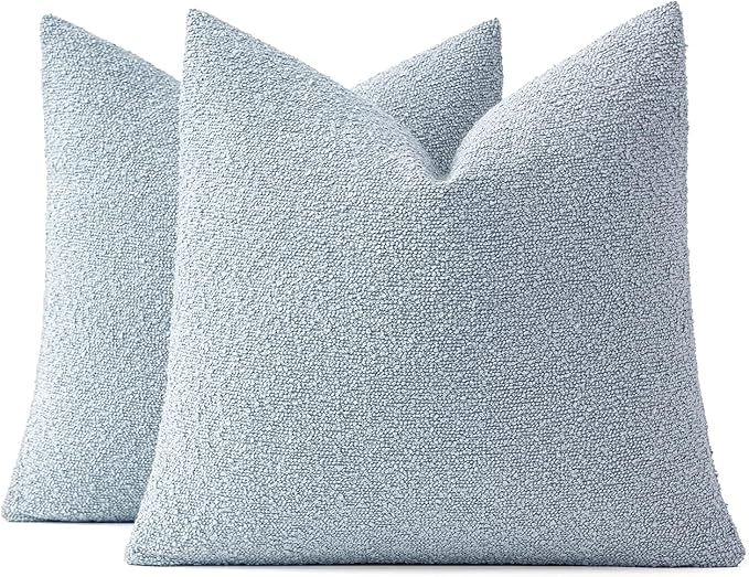 MIULEE 22x22 Inch Decorative Euro Sham Throw Pillows for Bed Set of 2 Textured Boucle Neutral Winter Throw Pillow Covers Light Blue Accent Solid Euro Couch Pillowcases Sofa Livingroom Home Decor