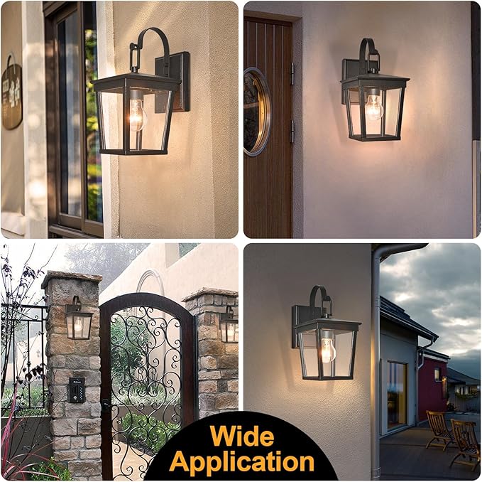 ALVIME Outdoor Wall Light Fixtures, Waterproof Outdoor Sconce Lights, Exterior Wall Lanterns, Porch Outside Lighting for Entryway, Backyard, Patio, Garage, Clear Seeded Glass Black 2 Pack