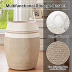 OIAHOMY Laundry Hamper Woven Cotton Rope Large Clothes Hamper 25.6" Height Tall Laundry Basket with Extended Cotton Handles for Storage Clothes Toys in Bedroom, Bathroom, Foldable (Yellow variegated)