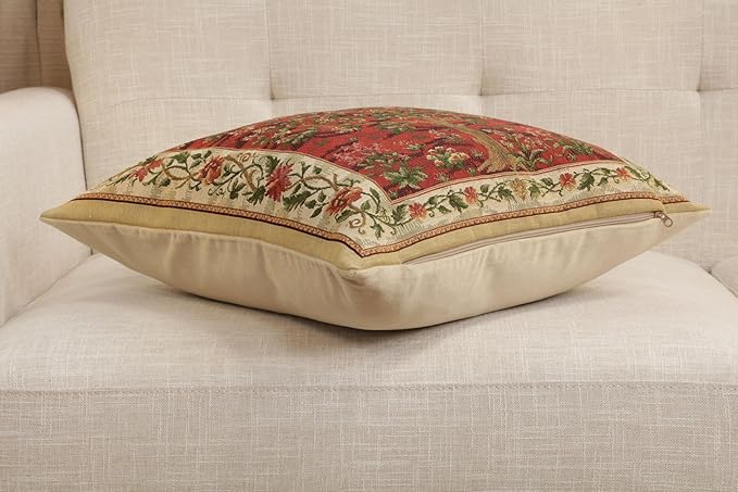 Charlotte Home Furnishings Tapestry Pillow Covers, Tree of Life Cushion Covers for Couch, Living Room 18x18 in, European Cotton Jacquard Woven for Cozy Bedroom Decor