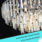 Chrome Crystal Chandelier for Dining Room, 24" Modern Round Chandeliers 5-Tier 8 Lights Adjustable Ceiling Light Fixture K9 Raindrop Crystal Pendant Lamp for Living Room Bedroom Foyer