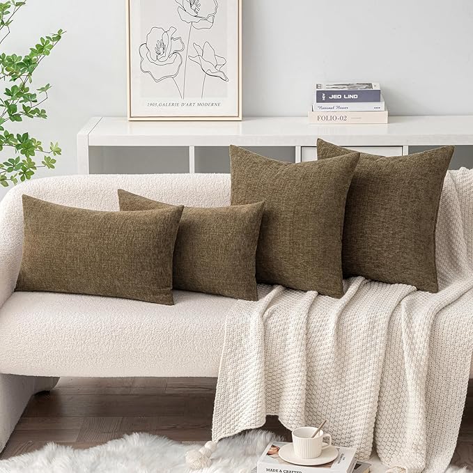 MIULEE Pack of 2 Coffee Throw Pillow Covers 12x20 Inch Soft Chenille Pillow Covers for Sofa Living Room Couch Solid Dyed Cases