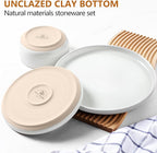 LIANYU 24 Piece Dinnerware Sets for 8, Stoneware Dinner Dishes for Kitchen Dining, Elegant Plates and Bowls Sets, Safe & Healthy Clay, Oven & Dishwasher Safe, Snowy White