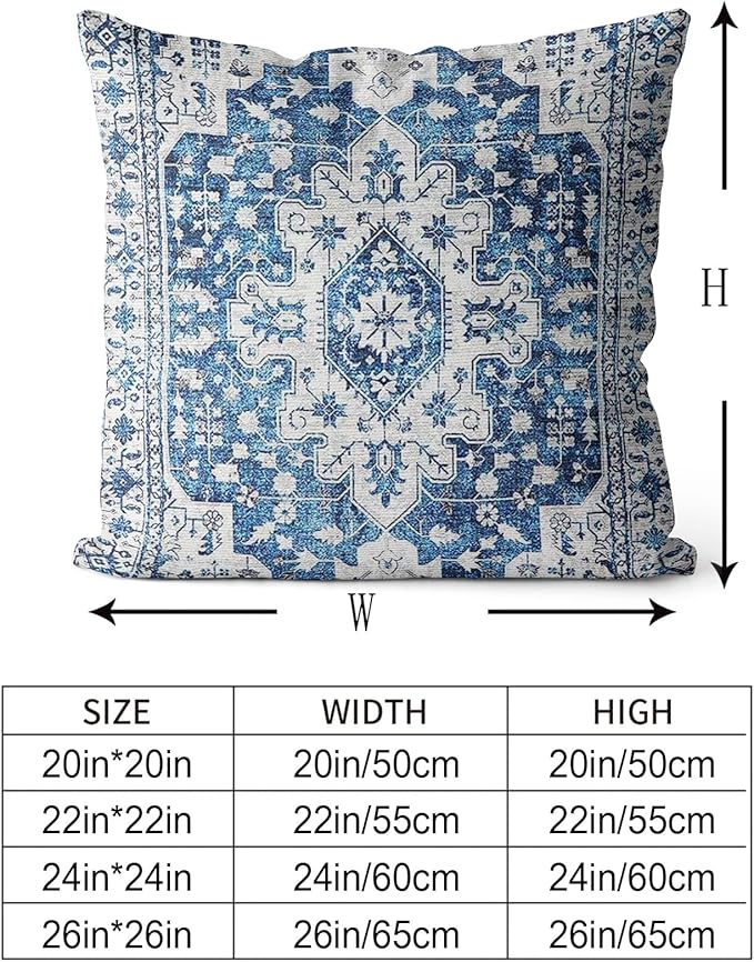 Snycler Boho Throw Pillow Covers 24x24 inch Set of 2 Blue Boho Rug Carpet Double Sided Pattern Cotton Soft Pillow Case Cushion Cover Pillowcase for Couch Sofa Bed Decorative