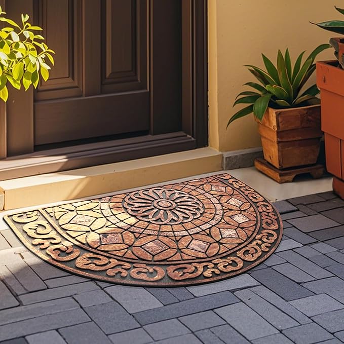 Door Mat Welcome Mat, Heavy Duty Outside Door Mat 23.6 x 35.4 Inch Round Front Door Rug Doormat for Entrance Home Non-Slip Rubber Rug for Front Door, Entryway, Patio (Orange)