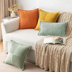 MIULEE Decorative Throw Pillow Covers for Couch Bed Livingroom 16x16 Inch Set of 2 Greyish Green Boho Accent Throw Pllows Broadside Striped Patchwork Soft Corduroy Summer Pillowcases
