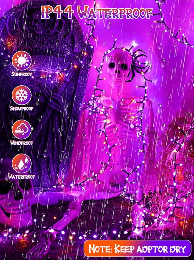 800 LED Halloween Slow Twinkle Cluster Lights, Firecracker Fairy Lights with 15 Modes & Timer Function, 33FT Waterproof String Lights for Indoor Outdoor Tree Halloween Decorations, Orange and Purple