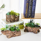 3 Pcs Driftwood Stump Log Concrete Planter Driftwood Planter Succulent Pot Plant Pot for Succulents for Outdoor Indoor Home Patio Garden Decoration (Classic)