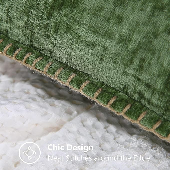 decorUhome Christmas Chenille Soft Throw Pillow Covers 16x16 Set of 2, Farmhouse Velvet Neutral Decorative Euro Fall Pillow Covers with Stitched Edge for Couch Sofa Bed Home Decor, Forest Elf