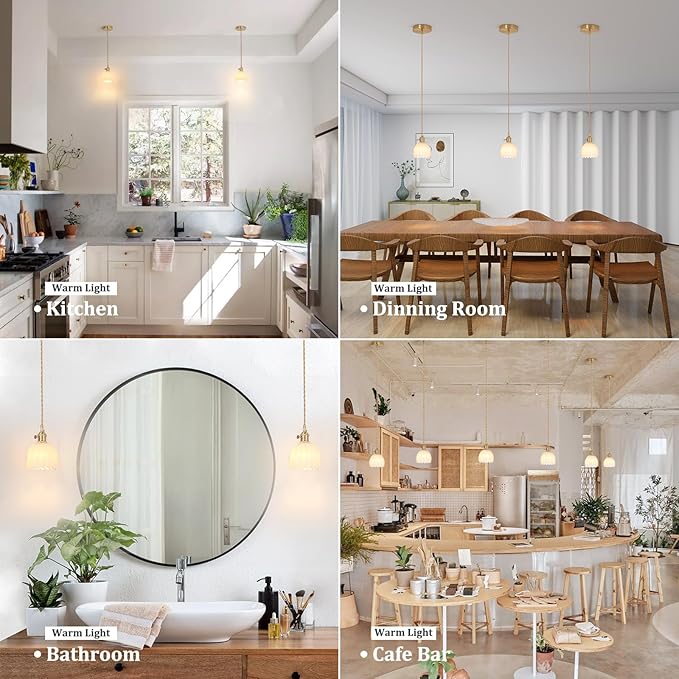 Mini Pendant Light 2 Pack with White Tulip Glass Lmapshade, Brass Vintage Pendant Light Adjustable Hanging Light for Kitchen Island Dining Room Hallway