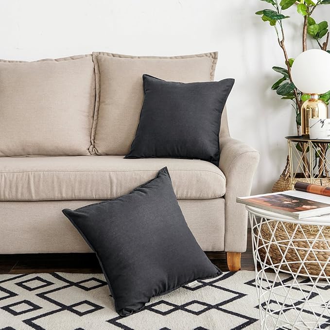 Jeanerlor Set of 2 20"x20" Pillowcase Dark Grey Cousion Cover Natural Cotton Linen with Unique Design to Embellish House/Study Room/Office/Students Dormitory 50 x 50cm