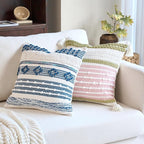 18x18 Boho Tufted Navy Blue Decorative Pillow Cover with Cording Handmade Accent Woven Textured Square Throw Pillow Case for Couch Sofa Farmhouse Living Room Home Decor