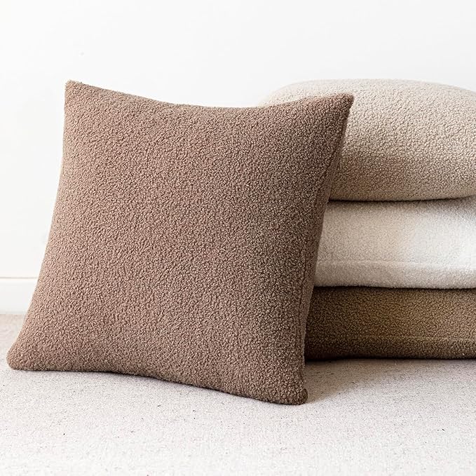 Foindtower Pack of 2, Curly Faux Fur Decorative Throw Pillow Covers Soft Boho Plush Cushion Case with Zipper Cozy Fluffy Pillowcase for Home Living Room Couch Bed Sofa 18 x 18 Inch, Chocolate