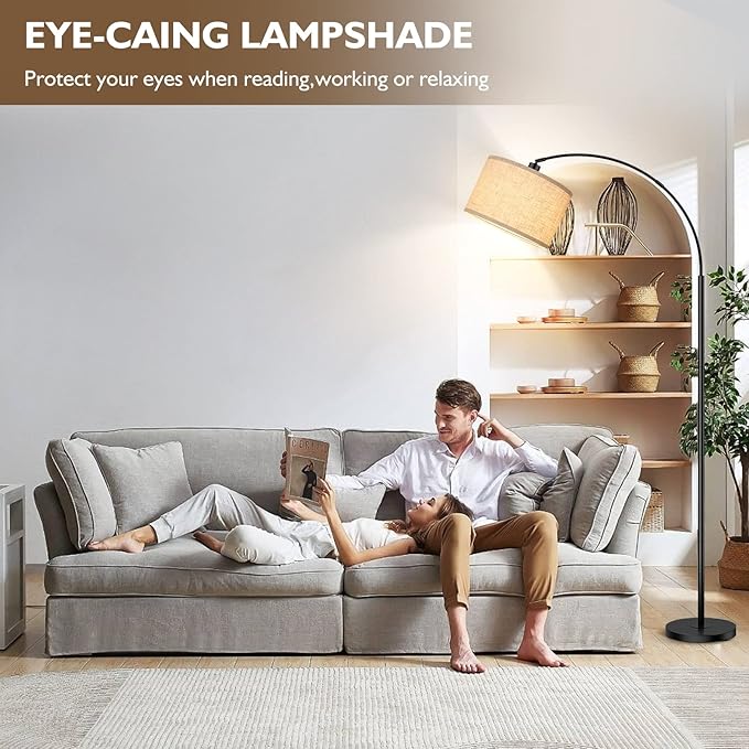 Arc Floor Lamps for Living Room, Modern Remote Control Standing Lamp with Stepless Dimmable, Black Tall Floor Lamp,Over Couch Arched Reading Light for Bedroom, Office(Bulb Included)
