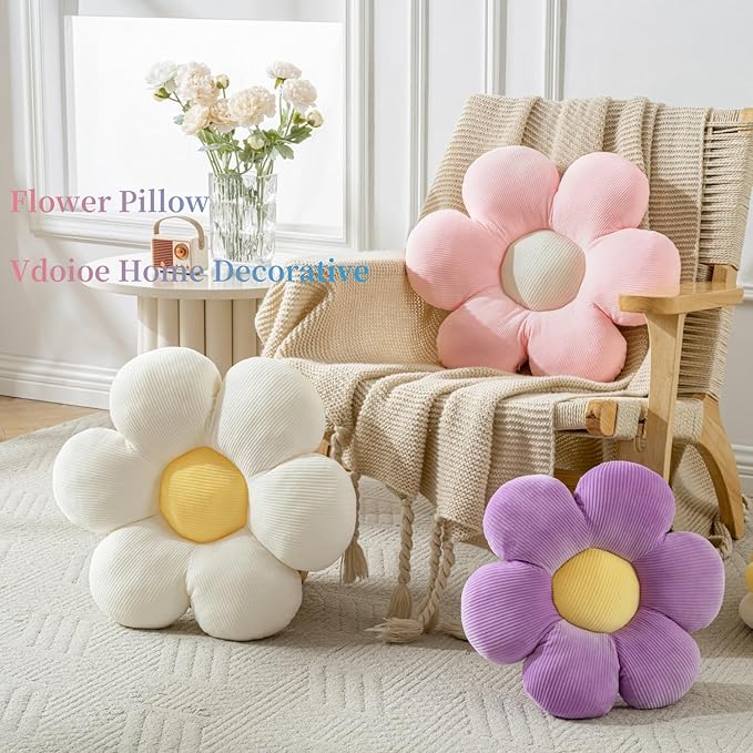 Cute Daisy Flower Shaped Throw Pillow - 19.6" Plush Cushion for Floor Seating and Home Decor