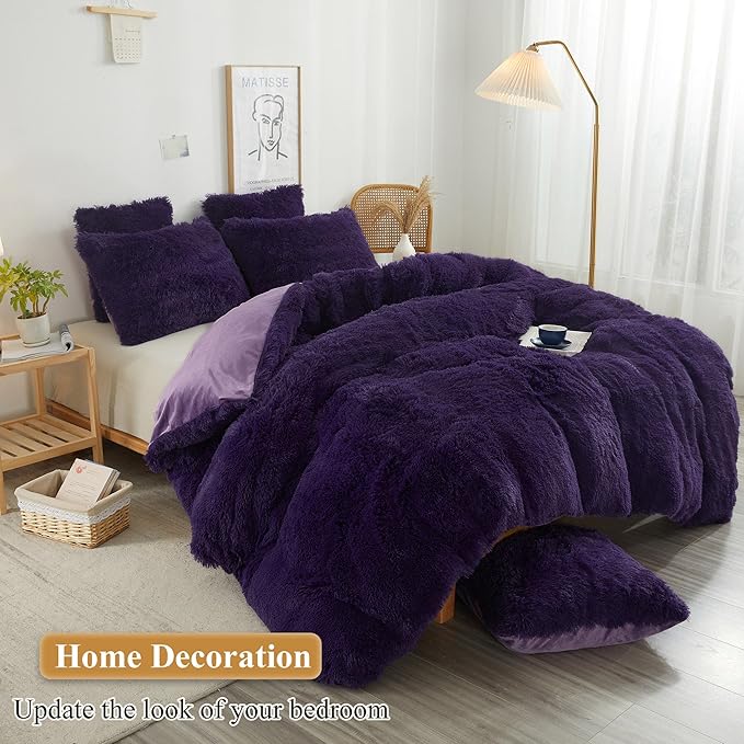 XeGe Faux Fur Throw Pillow Covers, Luxury Fluffy Plush Pillow Shams, Shaggy Decorative Pillow Cushion Cover for Sofa Bed Couch with Zipper Closure, Pack of 2 (18''x18'', Purple)