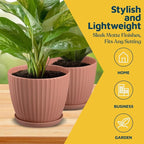 Pink 6-Inch Plant Pots with Drainage & Saucers 6 Pack, Indoor & Outdoor Planters for Houseplants, Herbs, and Flowers, Durable & Weatherproof Material, Stackable, Lightweight, Minimalist Design