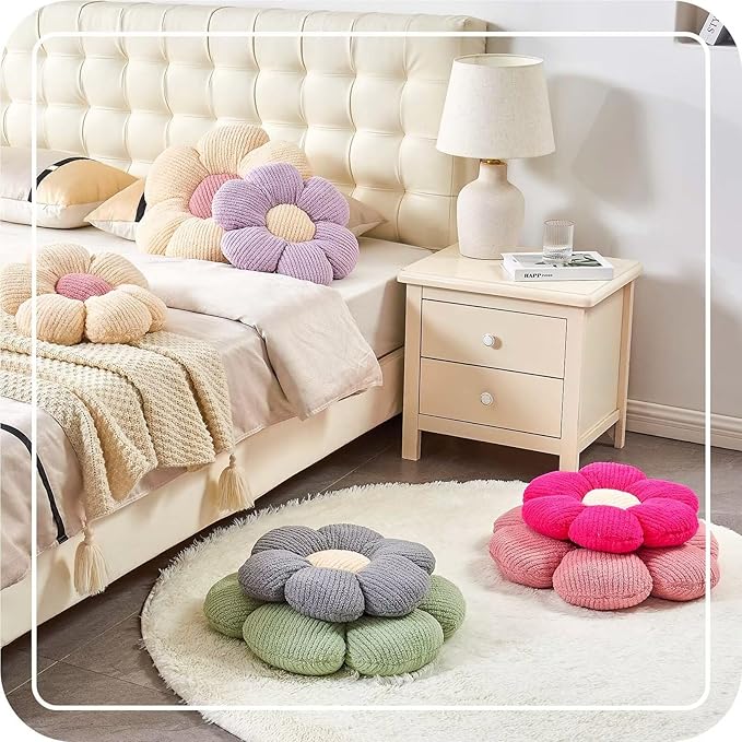 Soft White Pink 19.6" Flower Pillow for Home Decor, Cute Shaped Floor Pillow Aesthetic Plush Decorative Pillow for Bed Sofa Couch