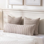 Fancy Homi Taupe Long Lumbar Decorative Throw Pillow Covers 20x54 Inch for Bed Couch Bed Sofa, Rustic Farmhouse Boho Room Decor, Soft Striped Corduroy Rectangle Cushion Case 50x137 cm