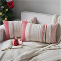 Christmas Pillow Covers 12x20 Inch Set of 2, Red Textured Boho Christmas Decorative Couch Pillow Cases for Farmhouse Home Decor, Accent Cushion Cover for Sofa, Bed, Living Room, Bedroom