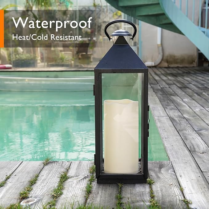 Homemory 6" x 12" Extra Large Outdoor Waterproof Candle with Auto 6-Hour Timer, Ivory Plastic Made, Long Last for Half A Year