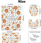 MEHOFOND 4pcs Hello Pumpkin Floral Shower Curtain Set,Fall Eucalyptus Leaves Pink Flower Shower Curtain Sets,Autumn Thanksgiving Festival Holiday Bathroom Bath Decor Curtains with Hooks 72 x72Inch