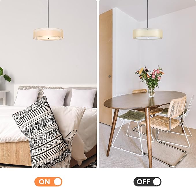 VONLUCE 3-Light Drum Chandeliers, 20" Pendant Light Fixture with 2-Layer Fabric Shade E26 Bases, Adjustable Swivel Joint Hanging Light Fixture for Bedroom Living Room Kitchen Hallway, Matte Black