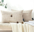Phantoscope Pack of 2 Farmhouse Throw Pillow Covers Premium Coconut Button Vintage Linen Solid Decorative Pillow Cover for Couch Bed and Chair Beige 12 x 20 inches 30 x 50 cm