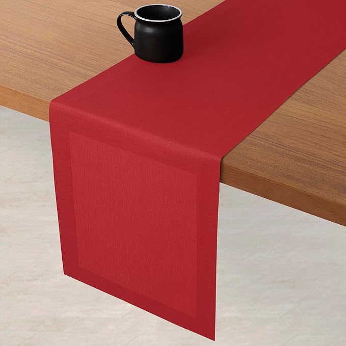 D'Moksha Homes Linen Table Runner 60 Inches - 100% Pure Linen Bright Red Table Runner 14 x 60 Inch for Coffee Tables, Dresser, Fall, Autumn and Halloween - Machine Washable