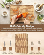 XINZUO Ash Wood Cutting Board for Kitchen, (13.8''L x 9.8''W x 1''T)-End Grain Wood Cutting Board for Meat-Chopping Boards with Slip Feet, Side Handles,Juice Groove