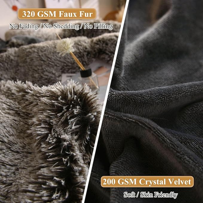 XeGe 2 Pieces Faux Fur Throw Pillow Covers, Shaggy Fluffy Cushion Covers, Cute Fuzzy Decorative Pillow Covers, Plush Furry Velvet Pillowcases for Bed Couch Living Room (18''x18'', Dark Gray Ombre)