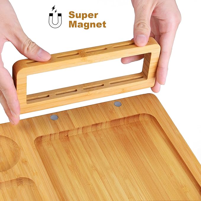 Bamboo Cheese Board Set - Charcuterie Boards and Serving Meat Platter, Cheese Tray with 4 Stainless Steel Cheese Knives Cutting Board Platter, Ideal for Halloween, Wedding, Christmas Gifts