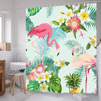 Pink Flamingo Shower Curtain Tropical Floral Leaves Green Summer Shower Curtains for Bathroom Waterproof Polyester Fabric Bath Curtain 72 x 72 Inch with 12 Plastic Hooks