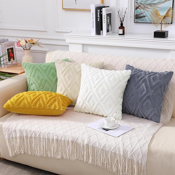 Pallene Black Throw Pillow Covers 12x20 Set of 2, Soft Plush Faux Fur Decorative Lumbar Couch Pillow Covers for Sofa Bed Living Room Pillow Cases with 3D Diamond Pattern