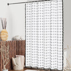 MitoVilla White Black Boho Shower Curtains for Modern Farmhouse Bathroom Decor, Ivory Country Thick Polyester Linen Fabric Cloth with Tassel, 72 x 72
