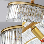 Gold Modern Crystal Chandelier, 3-Tier Round Flush Mount Ceiling Light Fixtures Height Adjustable Pendant Lighting for Dining Room Living Room Bedroom Kitchen Hotel Foyer