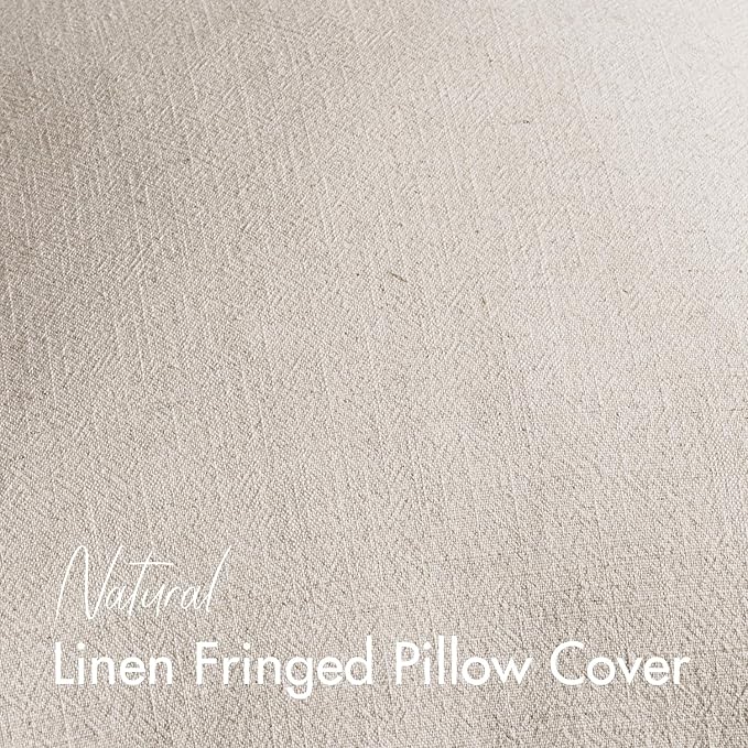 Woaboy Decorative Linen Fringe Throw Pillow Covers Boho Farmhouse Soft Euro Cushion Covers Accent Pillowcases with Tassels for Living Room Couch Sofa Bed Chair,26x26 Inch Set of 2,Beige