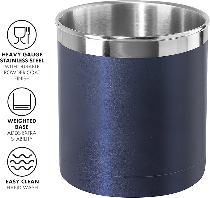 Oggi Stainless Steel Jumbo Utensil Holder - 7" Utensil Caddy, Weighted Base for Stability - Extra Large Utensil Crock and Countertop Utensil Organizer, Blue