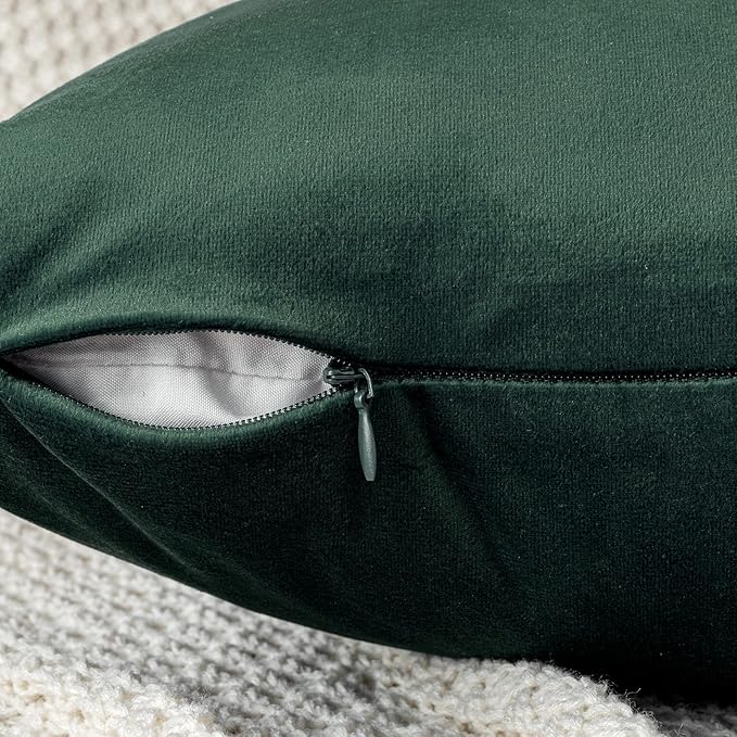 EMEMA Pack of 2 Velvet Christmas Throw Pillow Covers Decorative Square Pillowcase Soft Solid Cushion Case for Sofa Bedroom Chair Car 18x18 Inch Dark Green