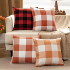 MIULEE Fall Throw Pillow Covers Pack of 2 Decorative Classic Farmhouse Buffalo Check Plaids Polyester Linen Soft Cushion Case for Couch Sofa Bedroom Outdoor 20 x 20 Inch, Burnt Orange