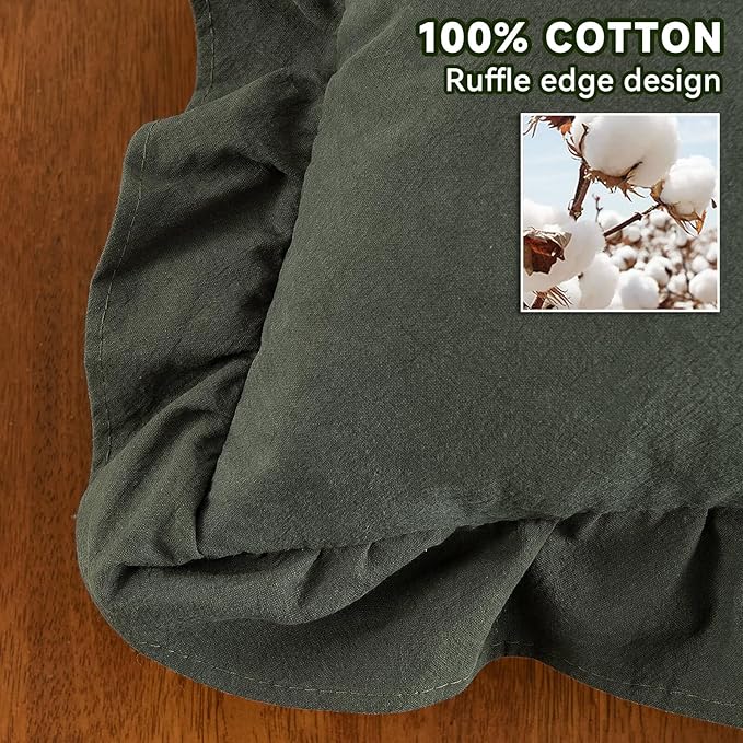 AmHoo Pack of 2 Throw Pillow Covers 100% Cotton Pre Washed Ruffle Decorative Pillowcase Cushion for Couch Sofa Bedroom 24 x 24-Inch Green