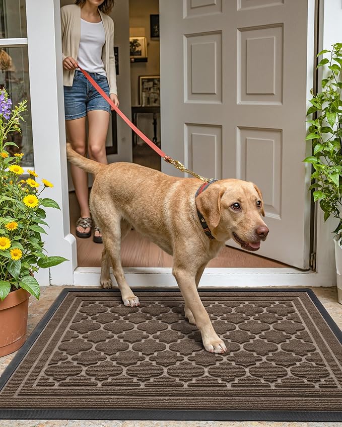 Color&Geometry Front Door Mat Outside Entrance, Heavy Duty Non Slip Low Profile Doormat for Entryway, Trap Dirt and Moisture Welcome Mats All-Weather, Easy Clean, Patio, Garage, 17"x30" Brown