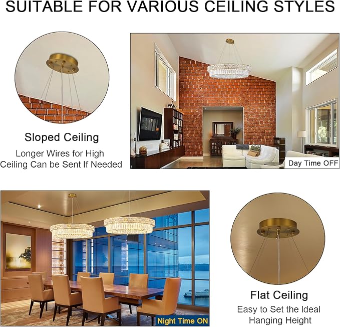 Crystal Chandelier, 31" 12-Light Large Chandelier for Living Room, Round Gold Chandeliers for Bedroom, High Ceiling Chandeliers, Foyer Lighting Fixtures Hanging Lights Dimmable