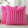 Pallene Faux Fur Plush Throw Pillow Covers 18x18 Set of 2, Luxury Soft Fluffy Striped Decorative Pillow Covers for Sofa, Couch, Living Room, Hot Pink