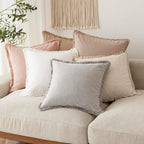 Foindtower Set of 2 Decorative Linen Fringe Throw Pillow Covers Cozy Boho Farmhouse Cushion Cover with Tassels Soft Accent Pillowcase for Couch Sofa Bed Living Room Home Decor,26×26 Inch,Light Pink