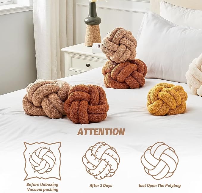 Uvvyui Knot Pillow Ball, Soft Khaki Home Decor Knotted Pillows, Handmade Round Plush Throw Pillow, Aesthetic & Cute Large Decorative Pillows for Bed, Floor, Couch, Bedroom Home Decor 11 inches