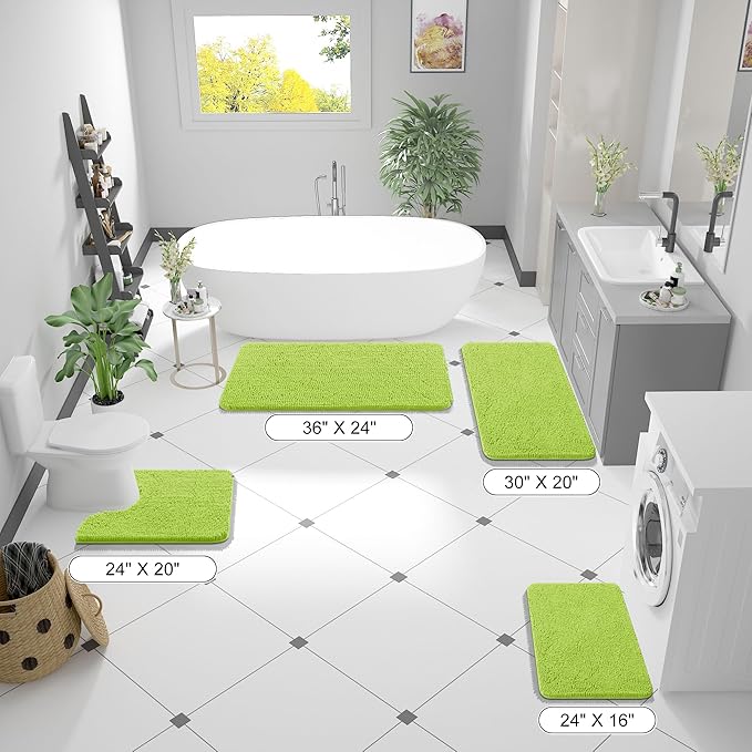 OLANLY Bathroom Rugs 24x16, Extra Soft Absorbent Chenille Bath Rugs, Rubber Backing Quick Dry, Machine Washable Bath Mats for Bathroom Floor, Tub and Shower, Home Decor Accessories, Bright Green