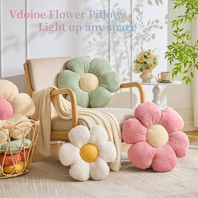Pink Flower Pillow, Cute Daisy Pillow Flower Shaped Throw Pillow Cushion Seating 15.75" Flower PlushThrow Pillow Floor Pillows Home Decorative Pillows