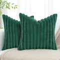decorUhome Faux Fur Christmas Throw Pillow Covers 26x26 Set of 2, Decorative Soft Plush Striped Neutral Couch Euro Pillow Covers with Velvet Back for Sofa, Bed, Living Room Home Decor, Christmas Green