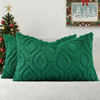 decorUhome Christmas Throw Pillow Covers 12x20 Inch Set of 2, Soft Plush Decorative Faux Fur Green Solid Couch Pillow Covers, Accent Farmhouse Neutral Lumbar Euro Pillow Cases for Sofa Bed Living Room
